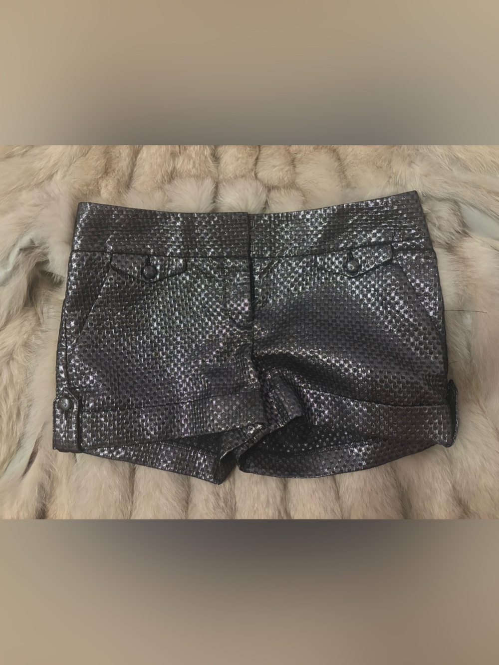 Express Metallic w/ Real Metallic Threads Black/Grey/Silver Mini Shorts Size 0